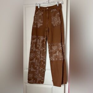 SHEIN Brown High Waisted Baggy Bandana Print Jeans